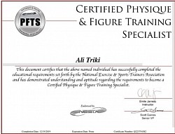 Mon diplôme qui confirme que j'ai acquis la formation necessaire et j'ai réussi Les examens pour pouvoir coacher des athletes pour participer aux competitions de bodybuilding toutes categories hommes et femmes